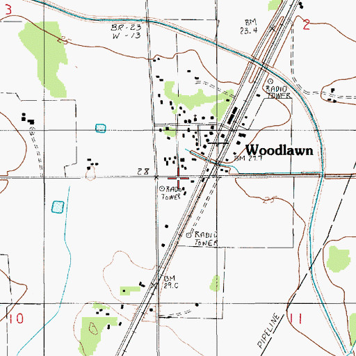 Topographic Map of Woodlawn Volunteer Fire Department, LA