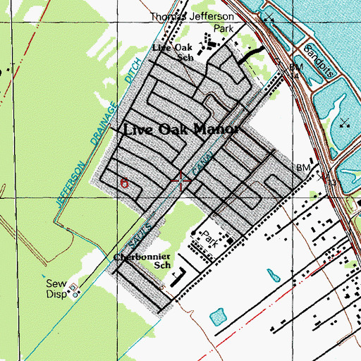Topographic Map of Live Oak Manor Volunteer Fire Department Station 72, LA