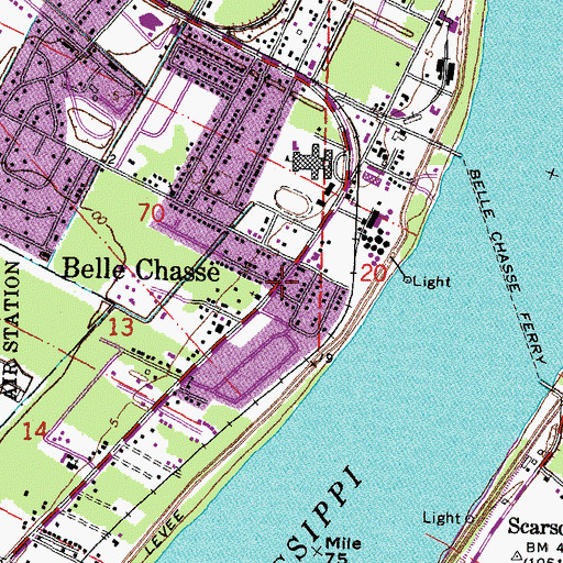 Topographic Map of Plaquemines Parish Fire District 2 Belle Chasse Volunteer Fire Department Station 1, LA