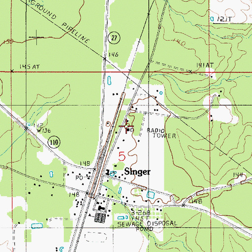 Topographic Map of Beauregard Parish Fire Protection District 1, LA