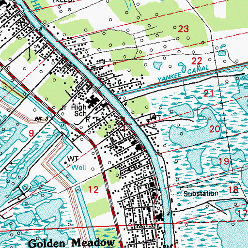 Topographic Map of Lafourche Parish Fire District 3 South Golden Meadow Station, LA