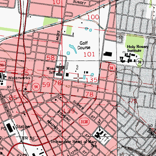 Topographic Map of Lafayette Fire Department Station 2, LA
