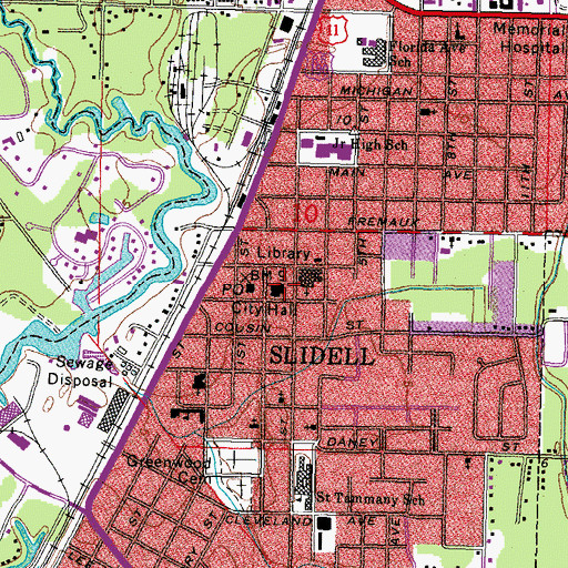 Topographic Map of Saint Tammany Parish Fire District 1 Station 1, LA