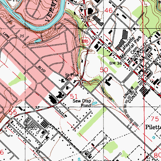 Topographic Map of Lafayette Fire Department Station 7, LA