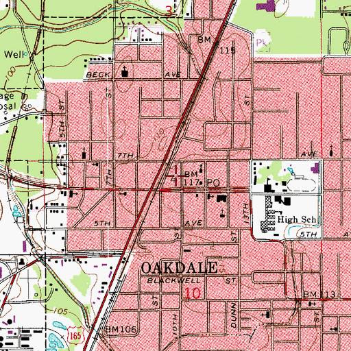 Topographic Map of Oakdale Fire Department, LA