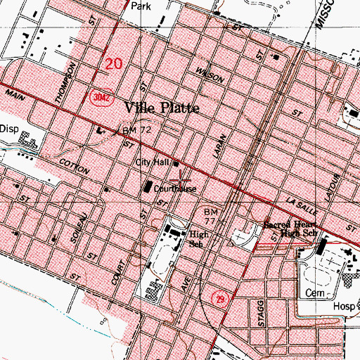 Topographic Map of Ville Platte Fire Department, LA