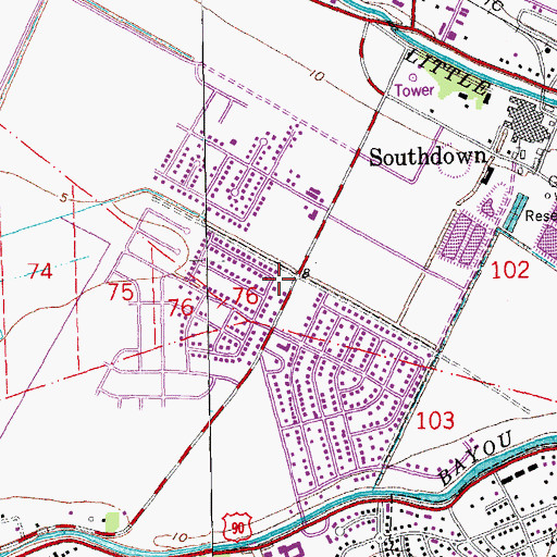 Topographic Map of Houma Fire Department South Houma Memorial Station, LA