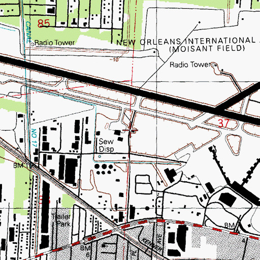 Topographic Map of New Orleans International Airport Fire Station, LA