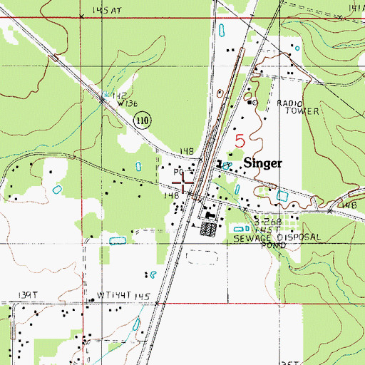 Topographic Map of Singer Volunteer Fire Department District 1, LA