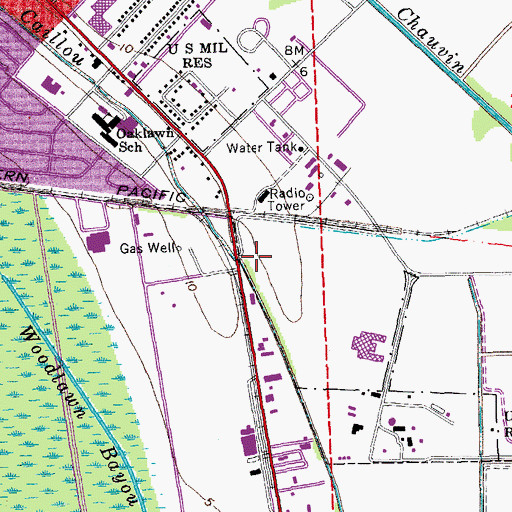 Topographic Map of Houma Fire Department Airbase Station, LA