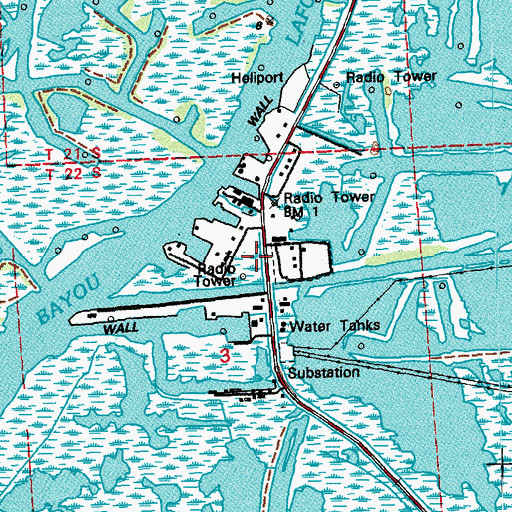Topographic Map of Lafourche Parish Fire District 3 Leeville Station, LA