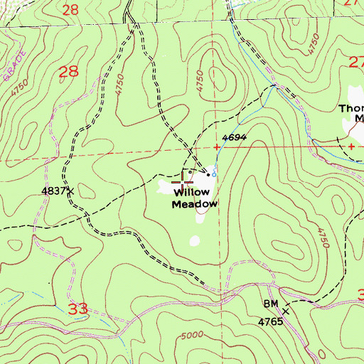 Topographic Map of Willow Meadow, CA