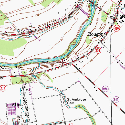 Topographic Map of Pointe Coupee Parish Fire Protection District 3, LA