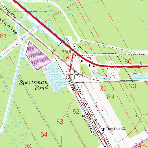 Topographic Map of Gramercy Volunteer Fire Department Station 3, LA