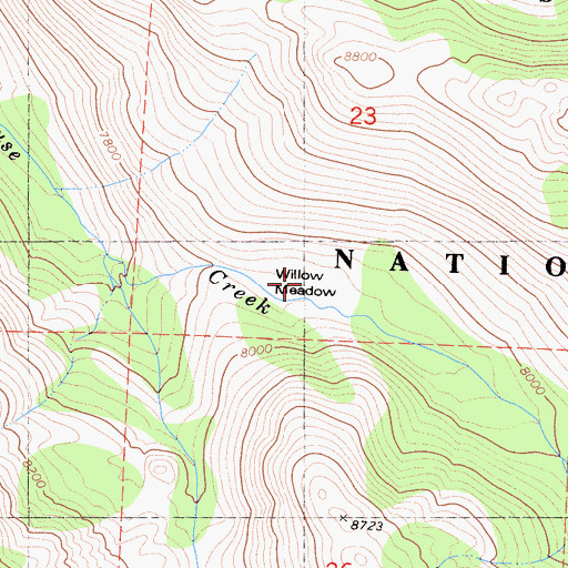 Topographic Map of Willow Meadow, CA