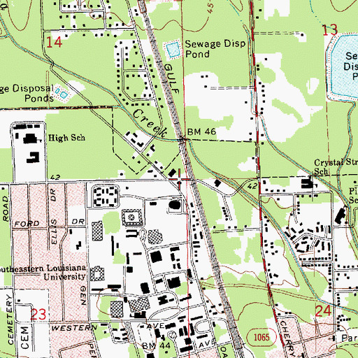 Topographic Map of Hammond Fire Department Station 3, LA