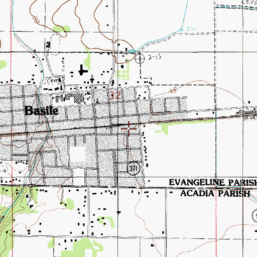 Topographic Map of Acadia - Evangeline Fire Protection District, LA