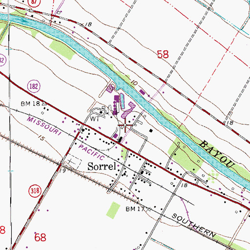 Topographic Map of Four Corners Volunteer Fire Department Station 2, LA