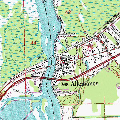 Topographic Map of Des Allemands Volunteer Fire Department Station 71, LA