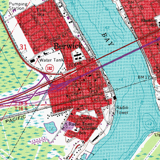 Topographic Map of Berwick Volunteer Fire Department V J Bella Central Station, LA