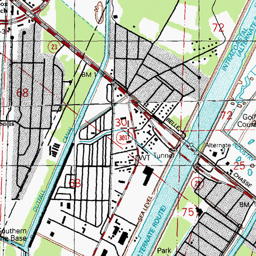 Topographic Map of Plaquemines Parish Fire District 2 Belle Chasse Volunteer Fire Department Station 2, LA
