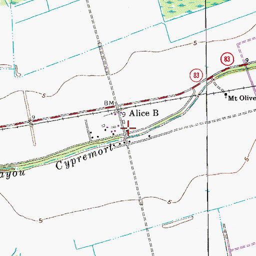 Topographic Map of Four Corners Volunteer Fire Department Station 4, LA