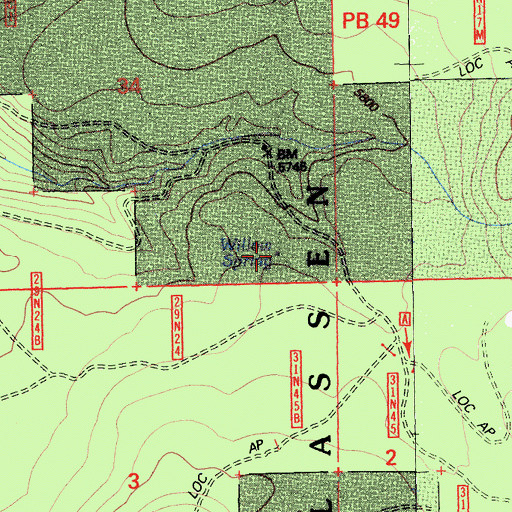 Topographic Map of Willow Spring, CA