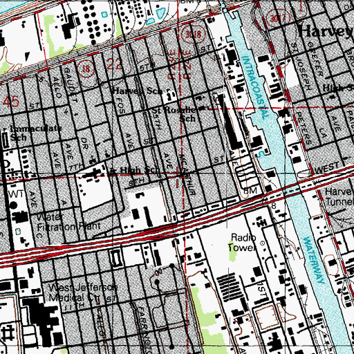 Topographic Map of Marrero - Harvey Volunteer Fire Department, LA