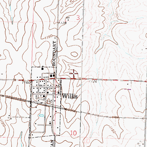 Topographic Map of Willis Wastewater Plant, KS