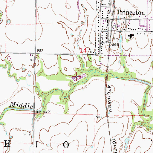 Topographic Map of Princeton Municipal Water Treatment Facility, KS
