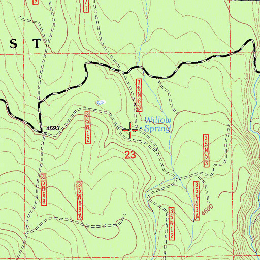 Topographic Map of Willow Spring, CA