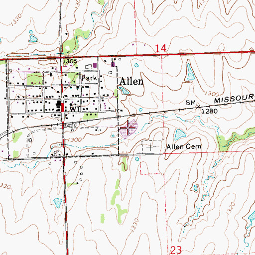 Topographic Map of Allen Wastewater Plant, KS