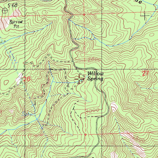 Topographic Map of Willow Spring, CA
