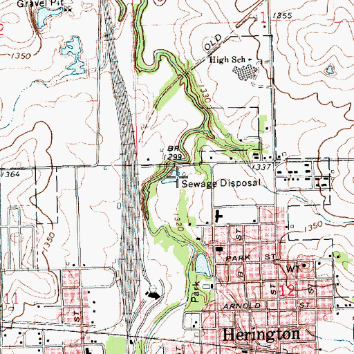 Topographic Map of Herington Wastewater Plant, KS