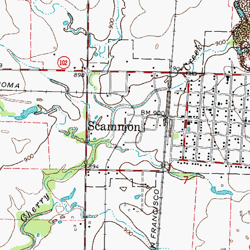 Topographic Map of Scammon Wastewater Treatment Facility, KS