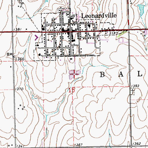 Topographic Map of Leonardville Wastewater Plant, KS