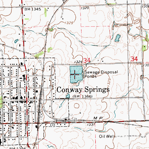 Topographic Map of Conway Springs Wastewater Treatment Plant, KS