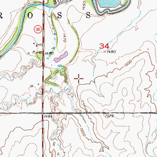 Topographic Map of Downs Wastewater Treatment Facility, KS