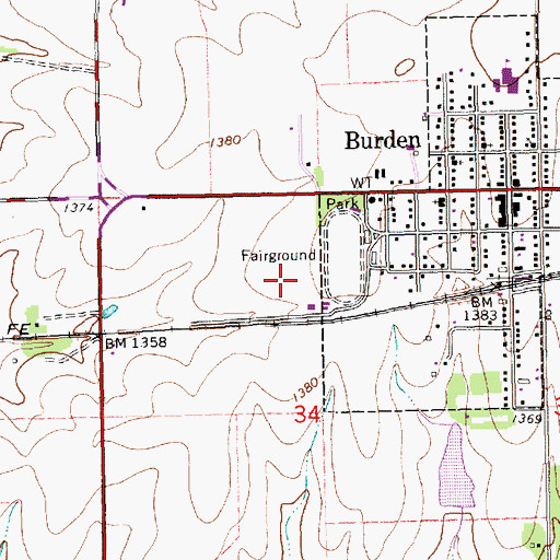 Topographic Map of Burden Wastewater Plant, KS