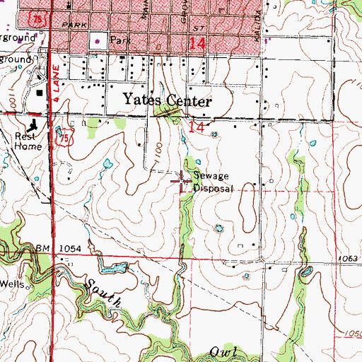 Topographic Map of Yates Center Sewage Treatment Facility, KS