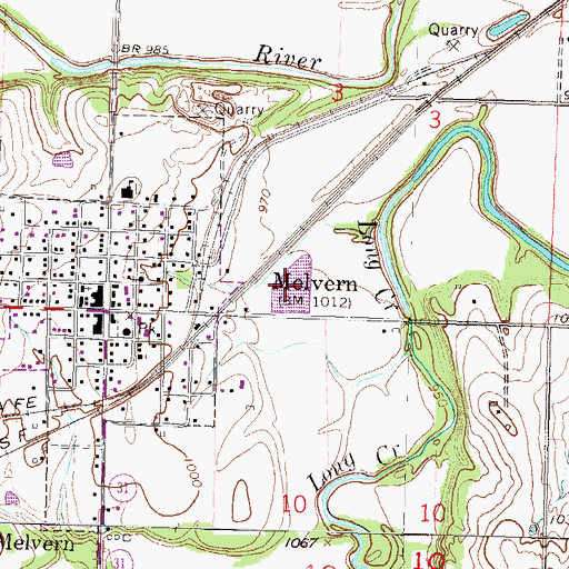 Topographic Map of Melvern Sewer Treatment Plant, KS