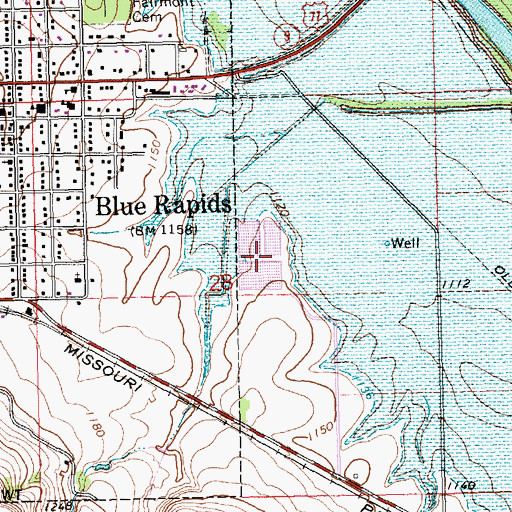 Topographic Map of Blue Rapids Sewer Treatment Plant, KS