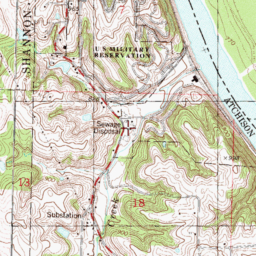 Topographic Map of Atchison Water Treatment Facility, KS