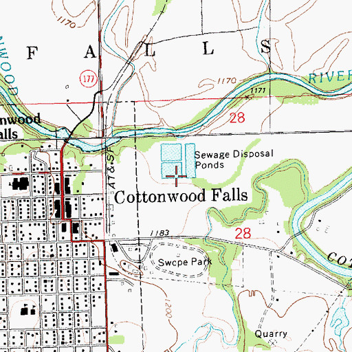 Topographic Map of Cottonwood Falls Wastewater Treatment Facility, KS