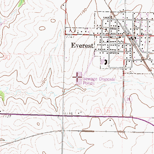 Topographic Map of Everest Sewer Treatment Plant, KS