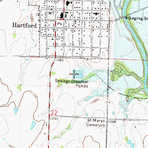 Topographic Map of Hartford Sewer Treatment Plant, KS
