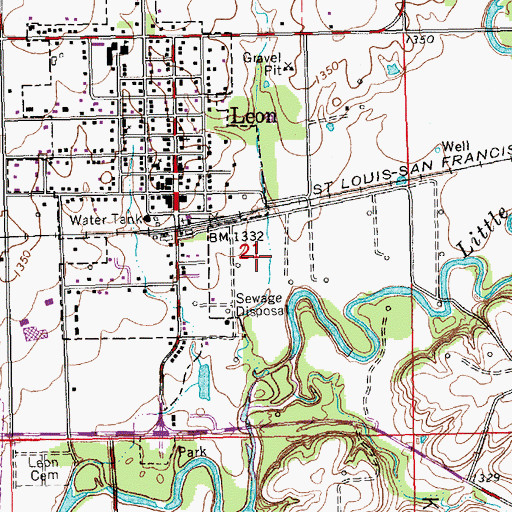 Topographic Map of Leon Sewer Plant, KS