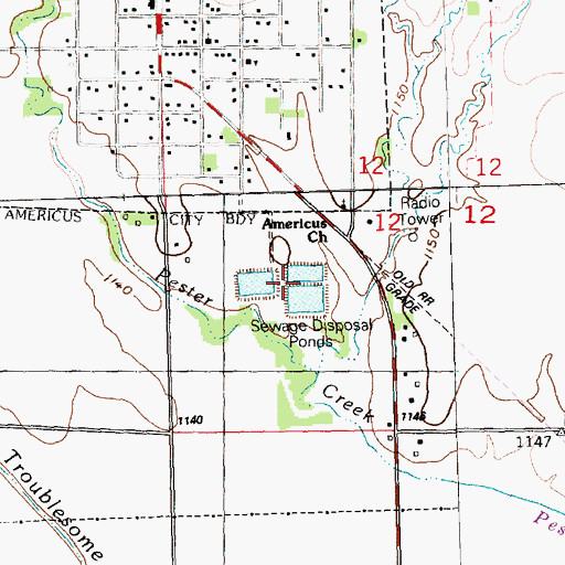 Topographic Map of Americus Wastewater Treatment Facility, KS