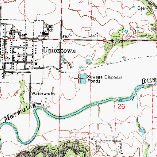 Topographic Map of Uniontown Sewer Treatment Plant, KS