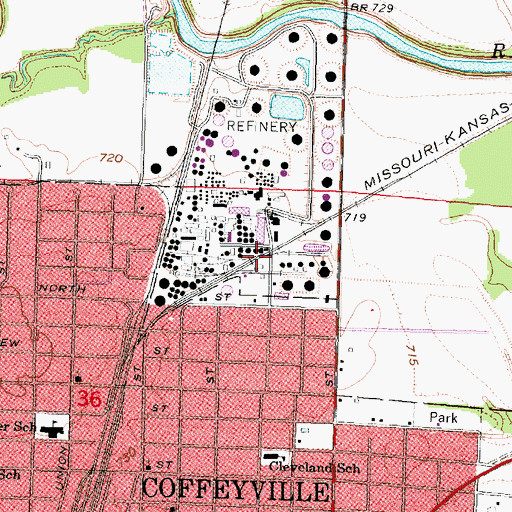 Topographic Map of Coffeyville Industrial Park, KS